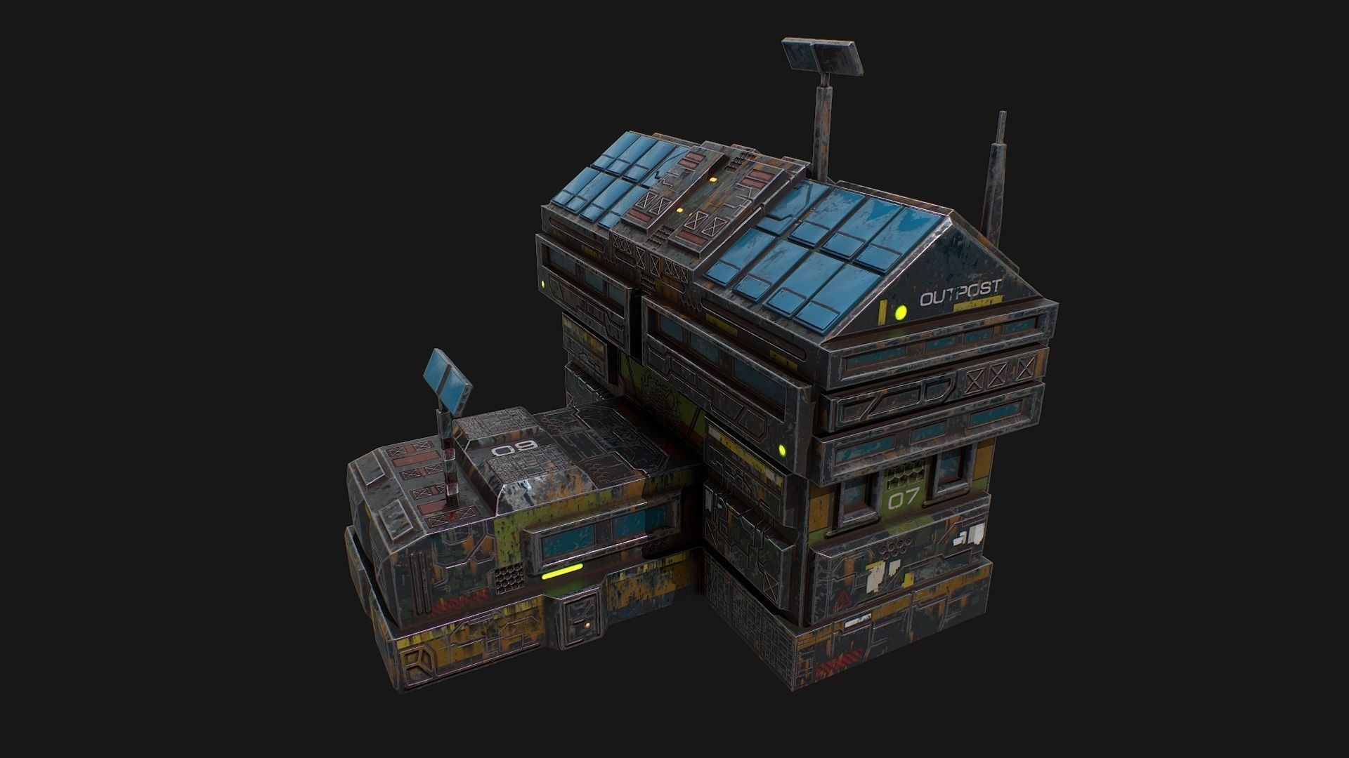 Low poly sci fi colonial outpost building