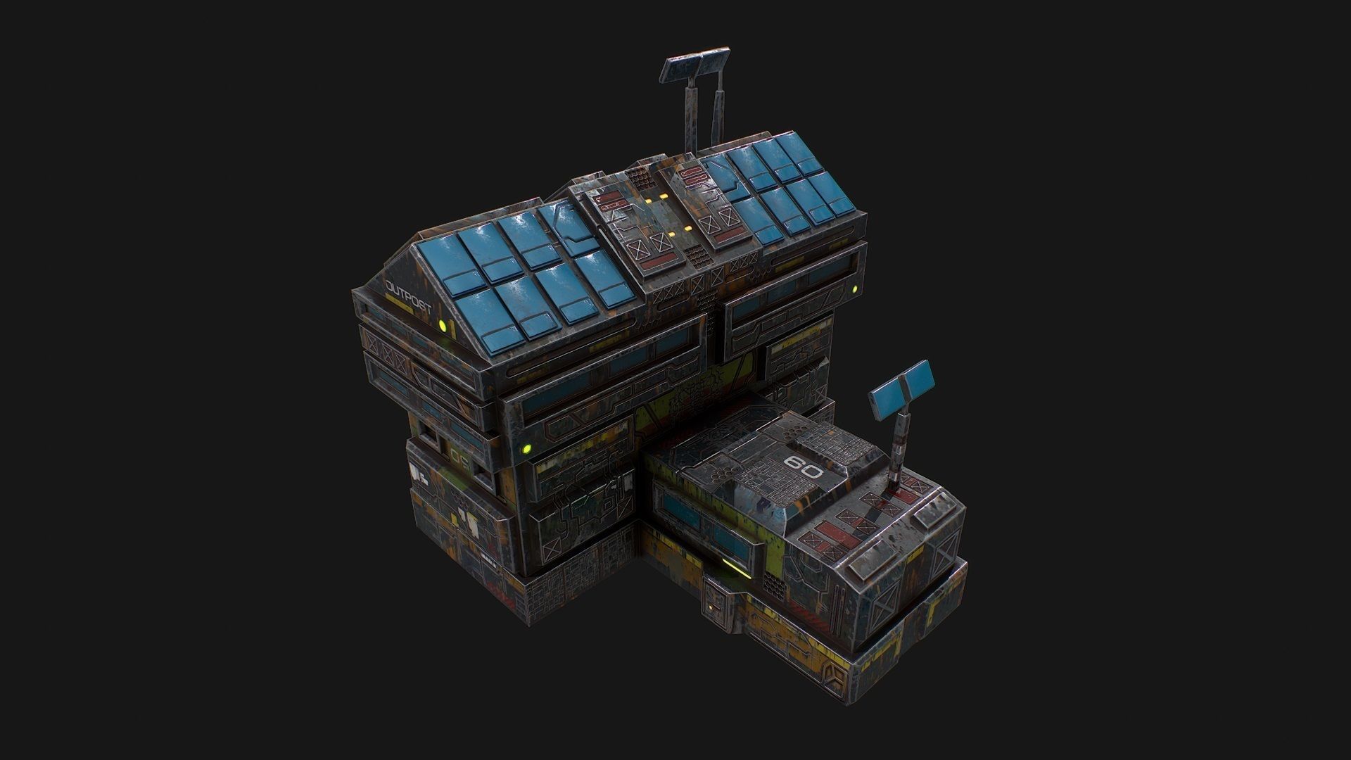 Low poly sci fi colonial outpost building Low-poly 3D model_4