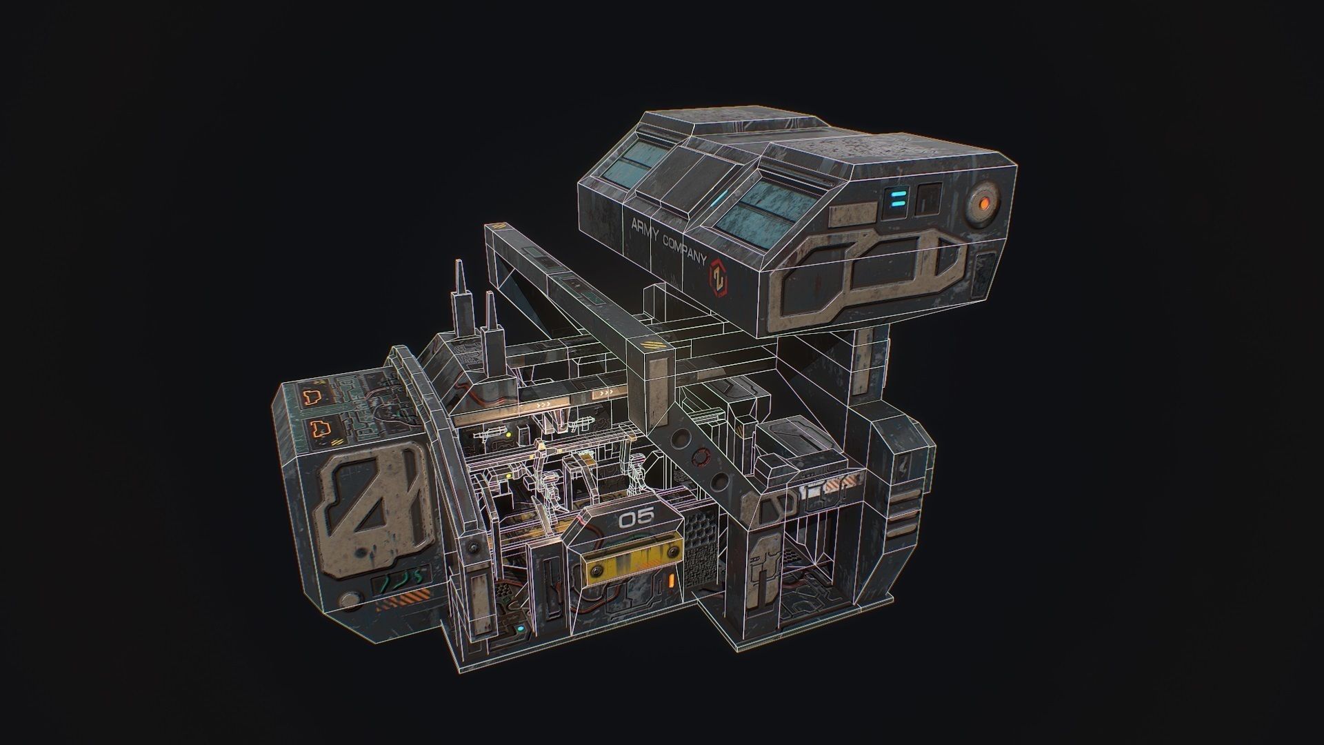 Low poly sci fi robot factory building Low-poly 3D model_8