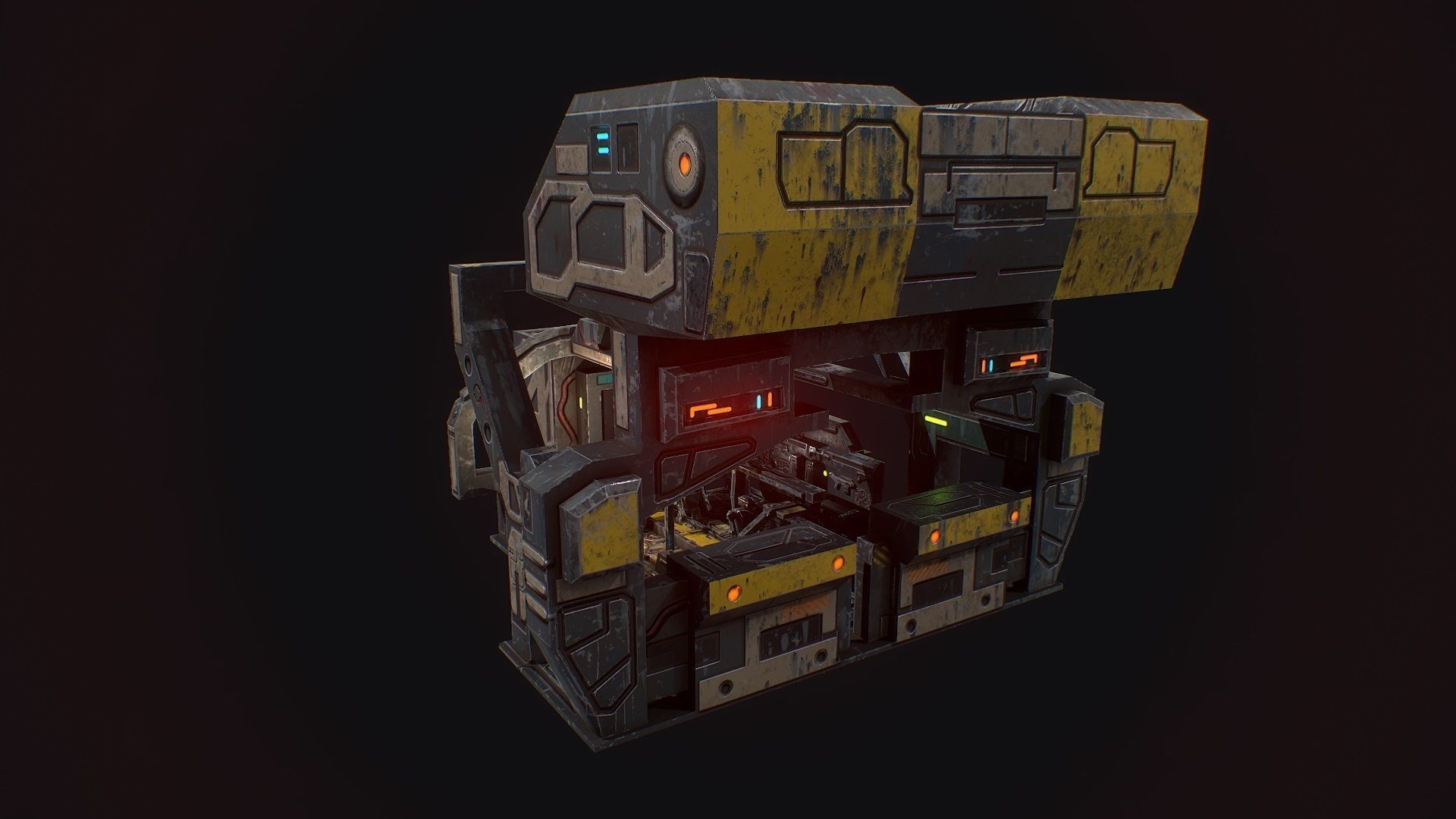 Low poly sci fi robot factory building Low-poly 3D model_1