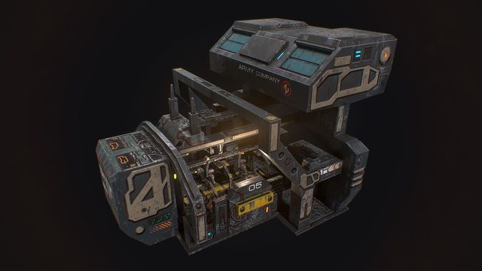 Low poly sci fi robot factory building Low-poly 3D model