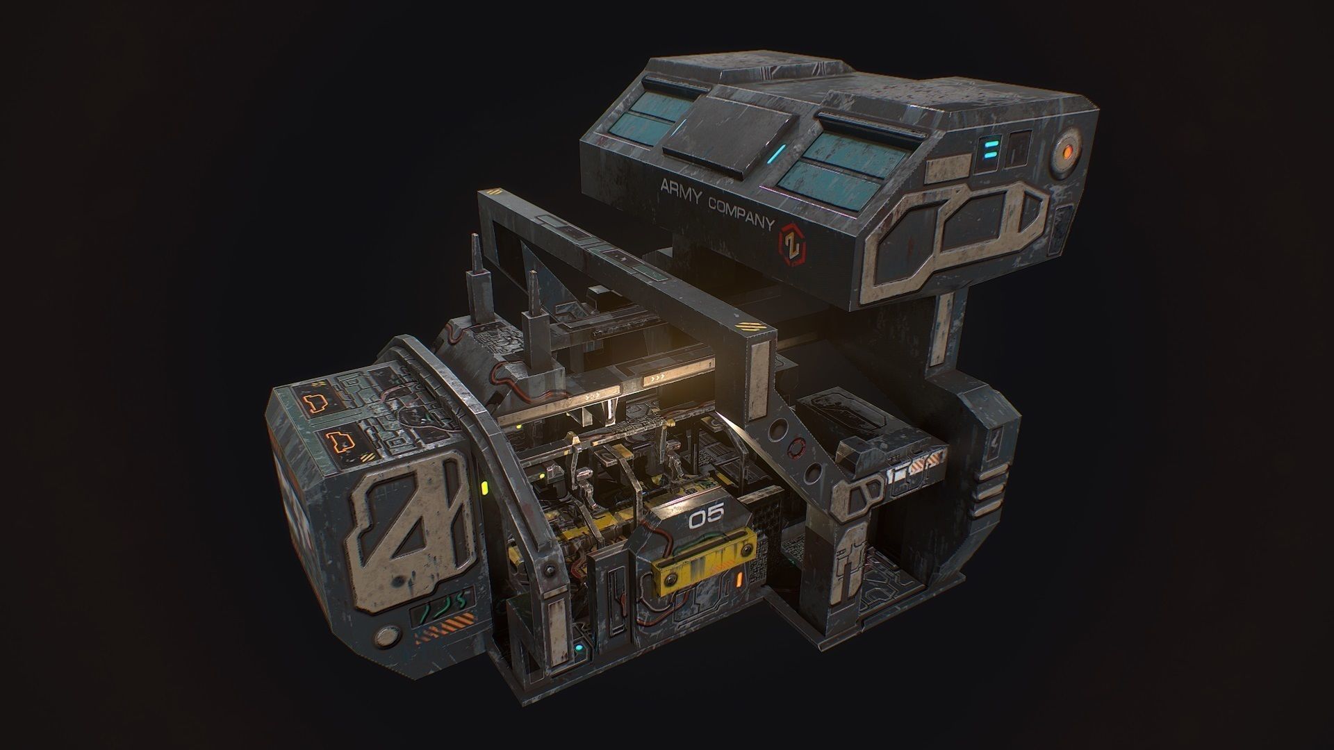 Low poly sci fi robot factory building Low-poly 3D model_0