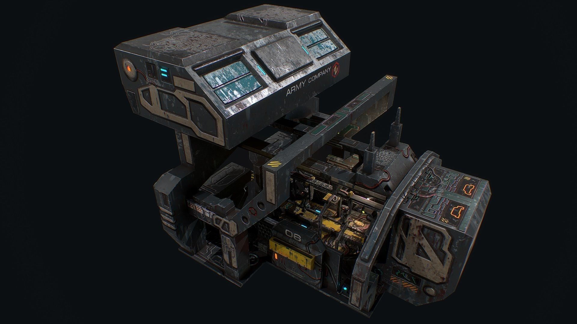 Low poly sci fi robot factory building Low-poly 3D model_3