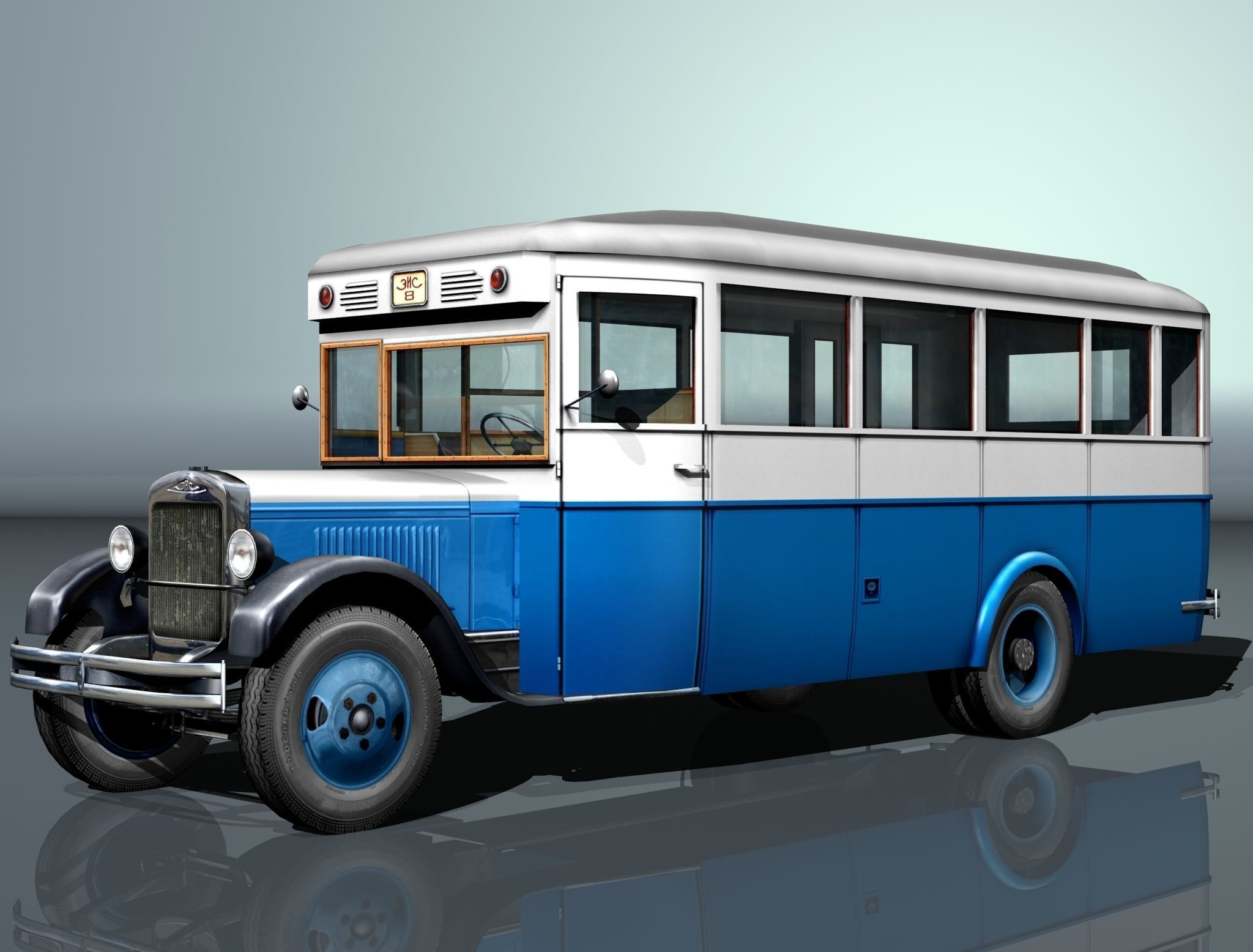 ZIS-8 city bus Low-poly 3D model_1