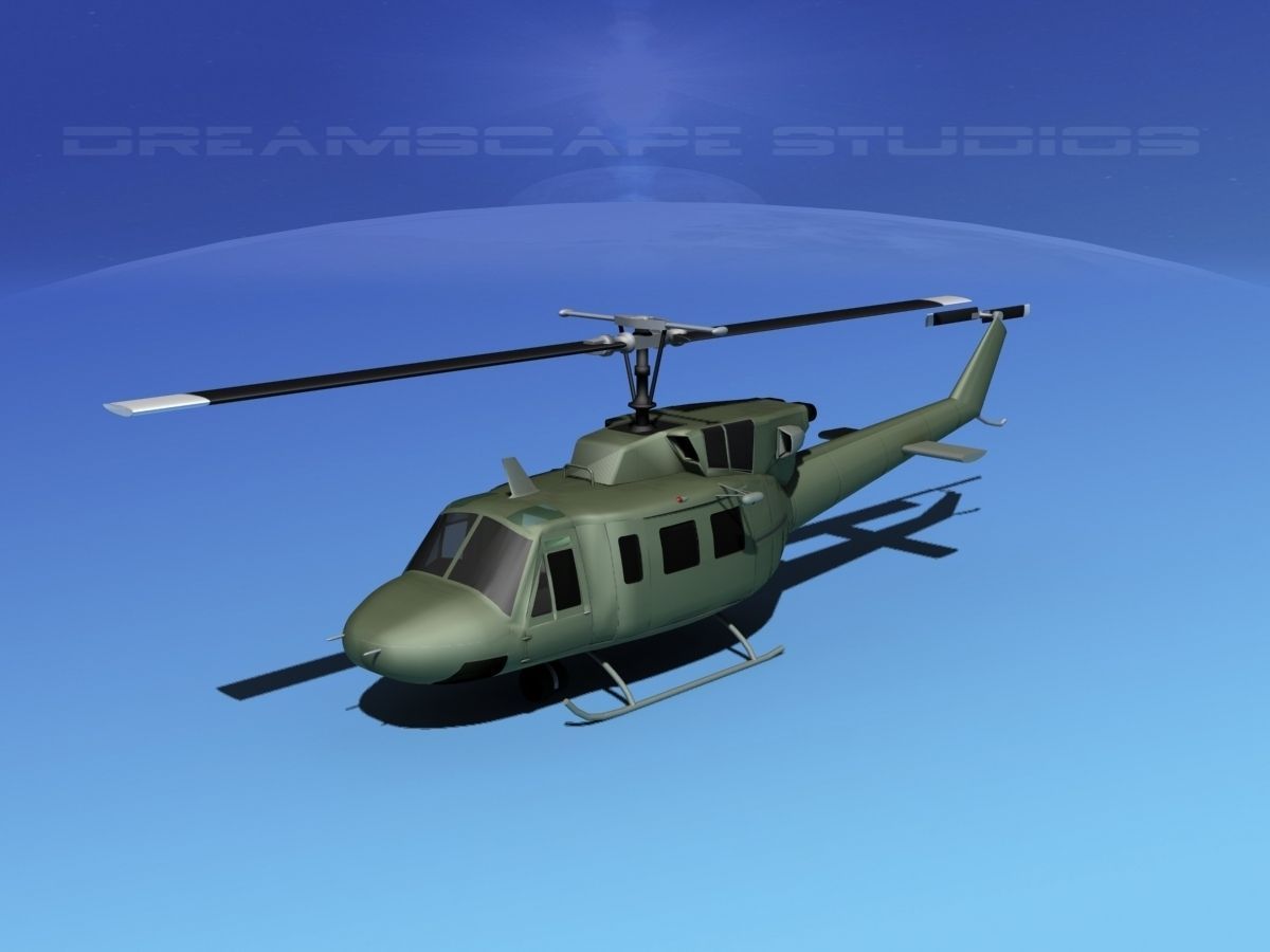 Bell UH-1N Twin Huey Bare Metal 3D model_11