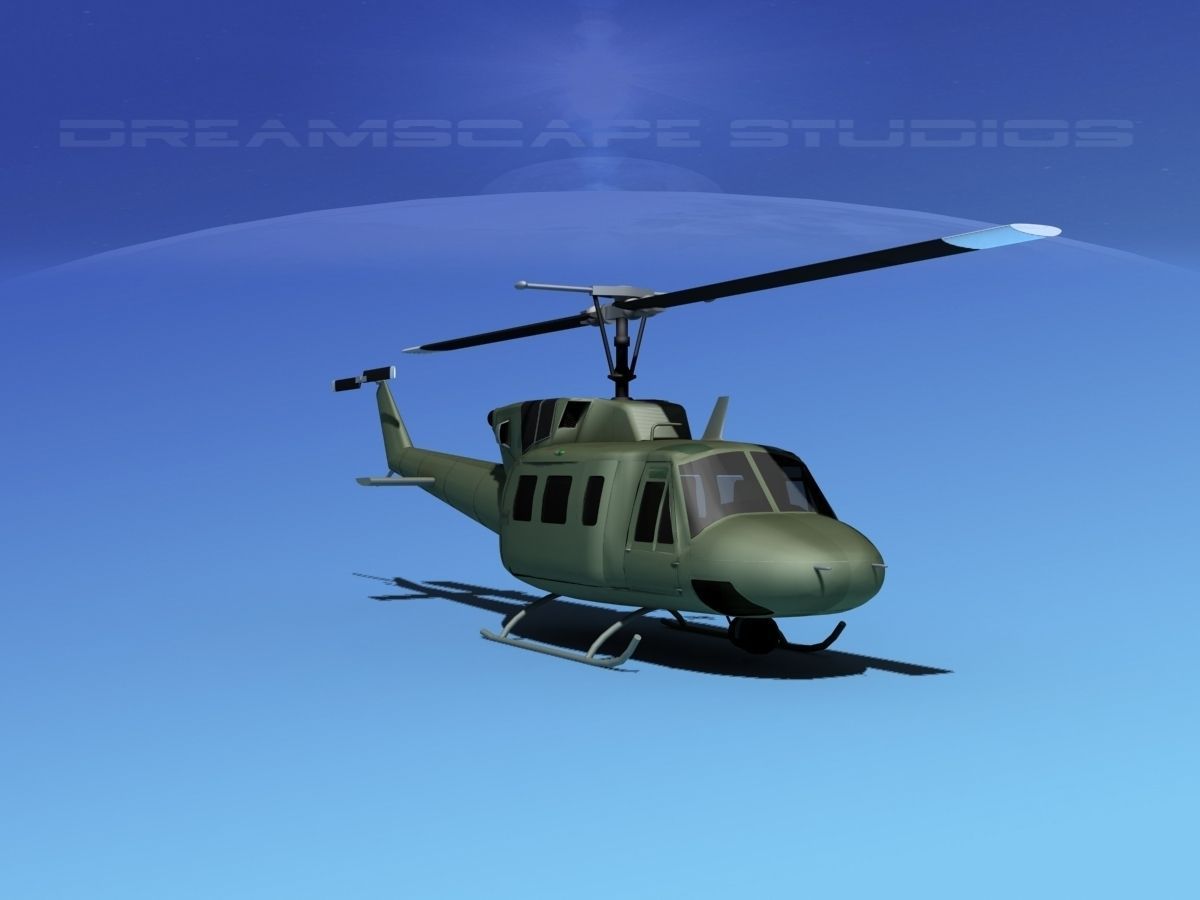 Bell UH-1N Twin Huey Bare Metal 3D model_3