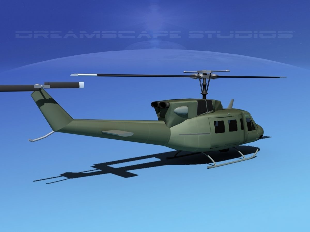 Bell UH-1N Twin Huey Bare Metal 3D model_6