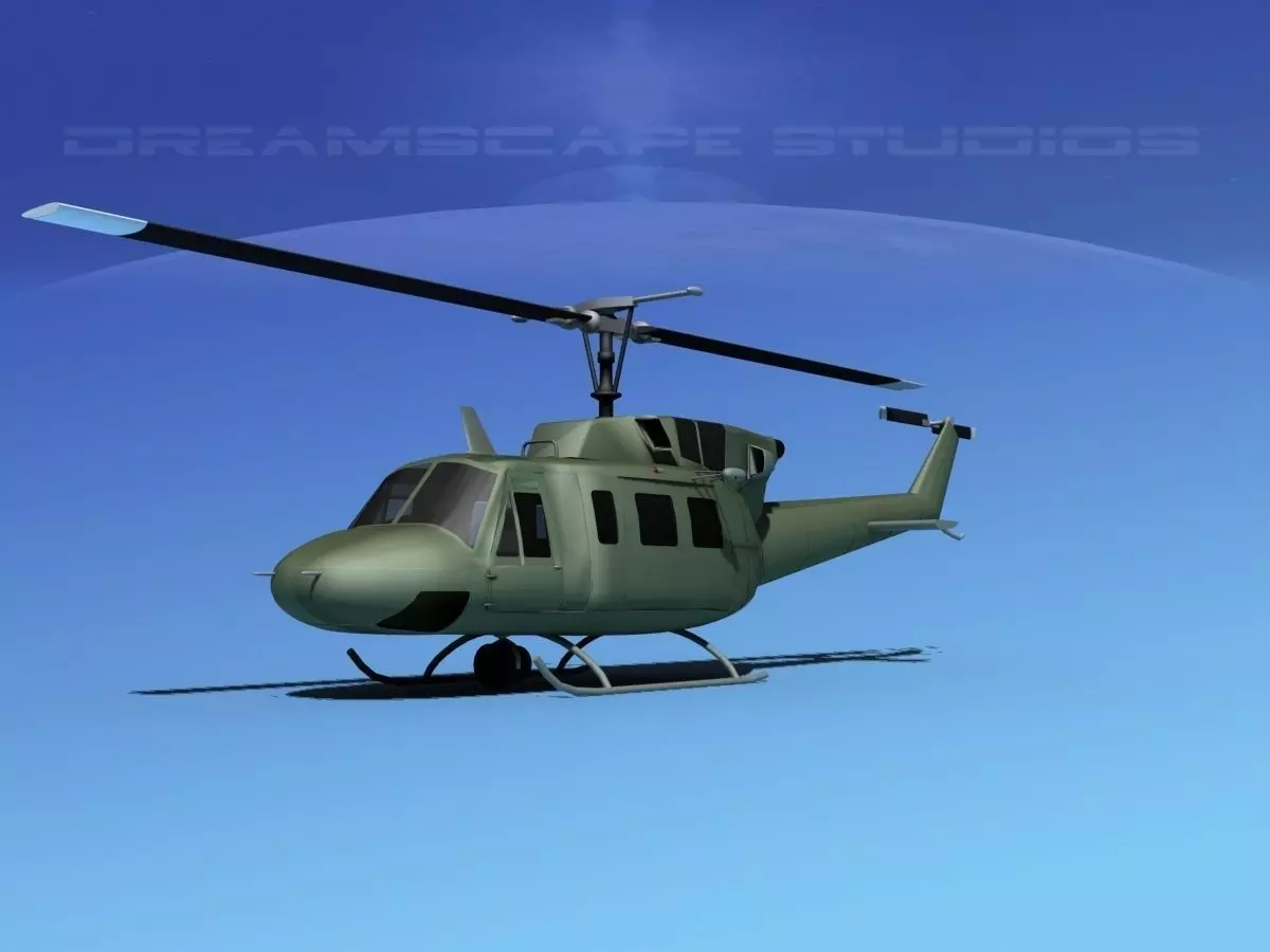 Bell UH-1N Twin Huey Bare Metal 3D model_0