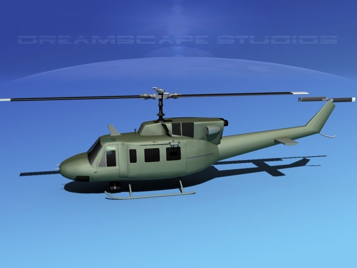 Bell UH-1N Twin Huey Bare Metal 3D model_10