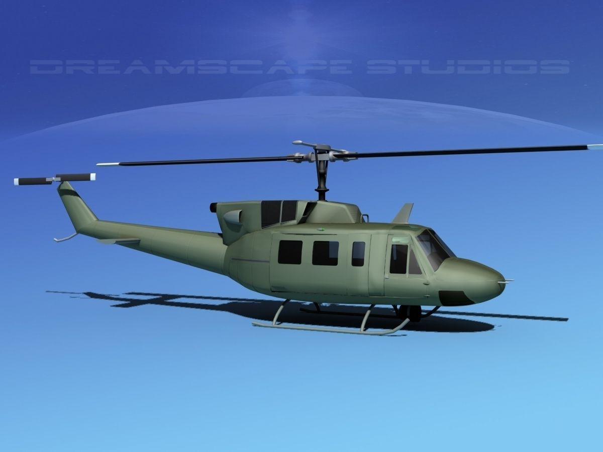 Bell UH-1N Twin Huey Bare Metal 3D model_4