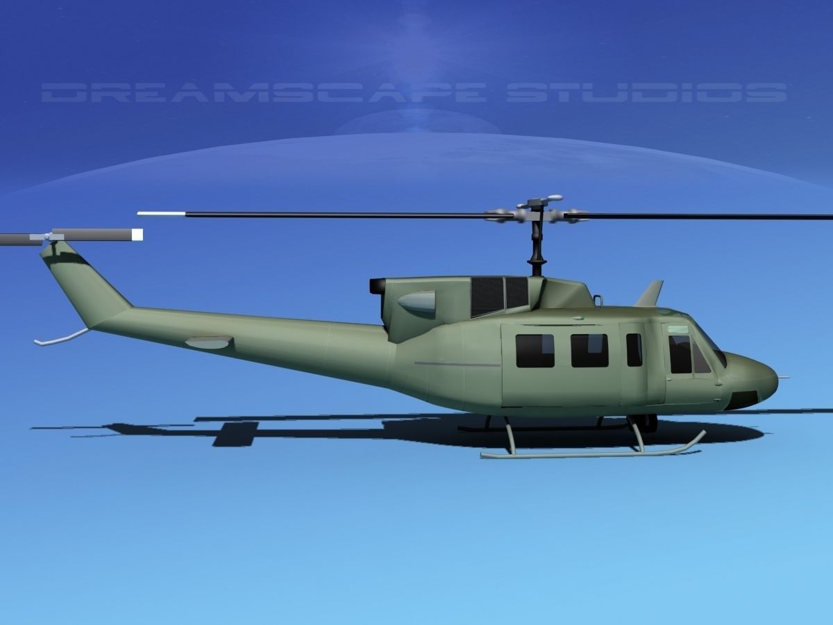 Bell UH-1N Twin Huey Bare Metal 3D model_5