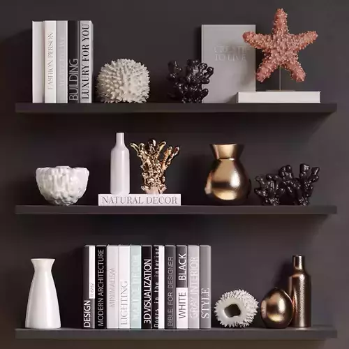 Sea decor with corals vases and books