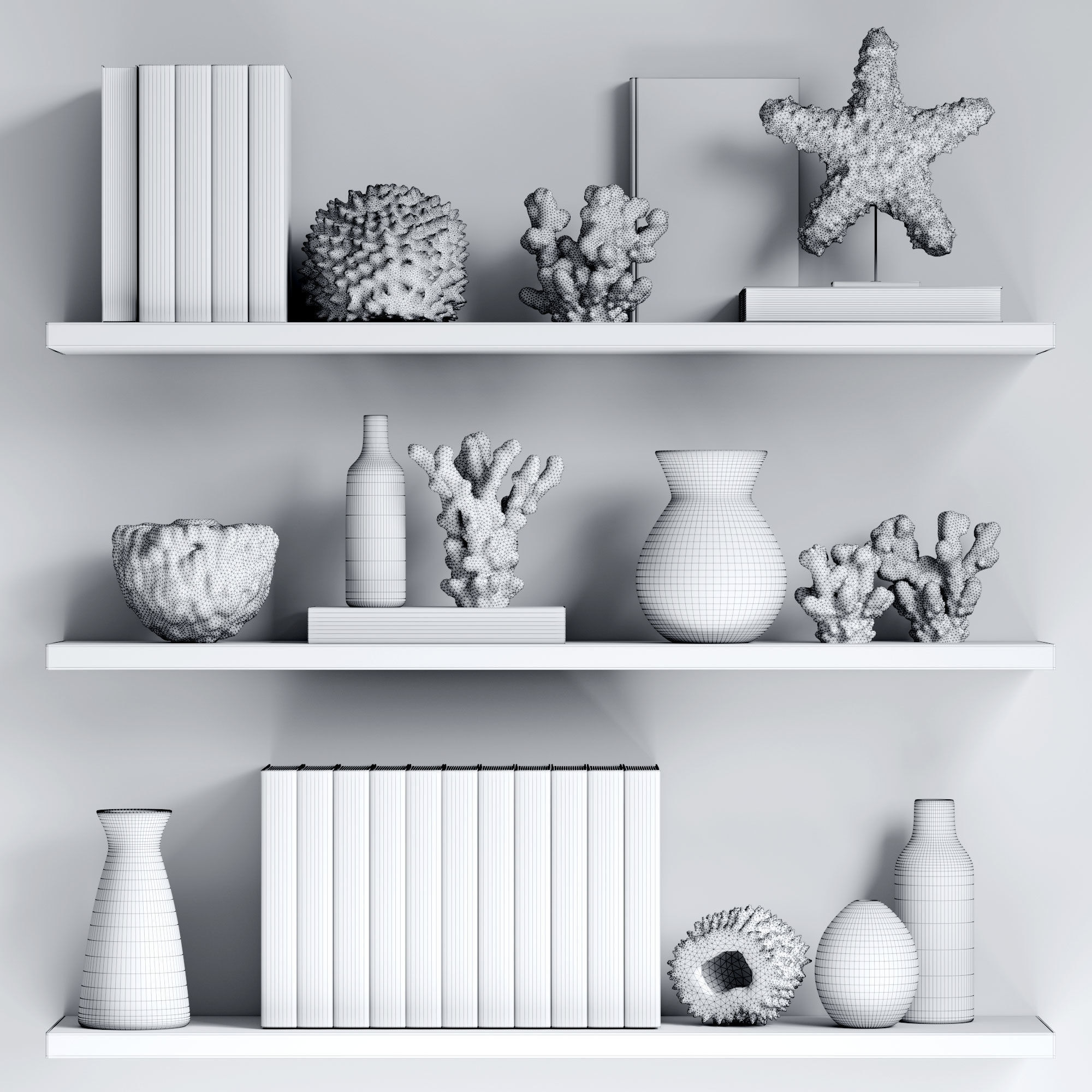 Sea decor with corals vases and books 3D model_3