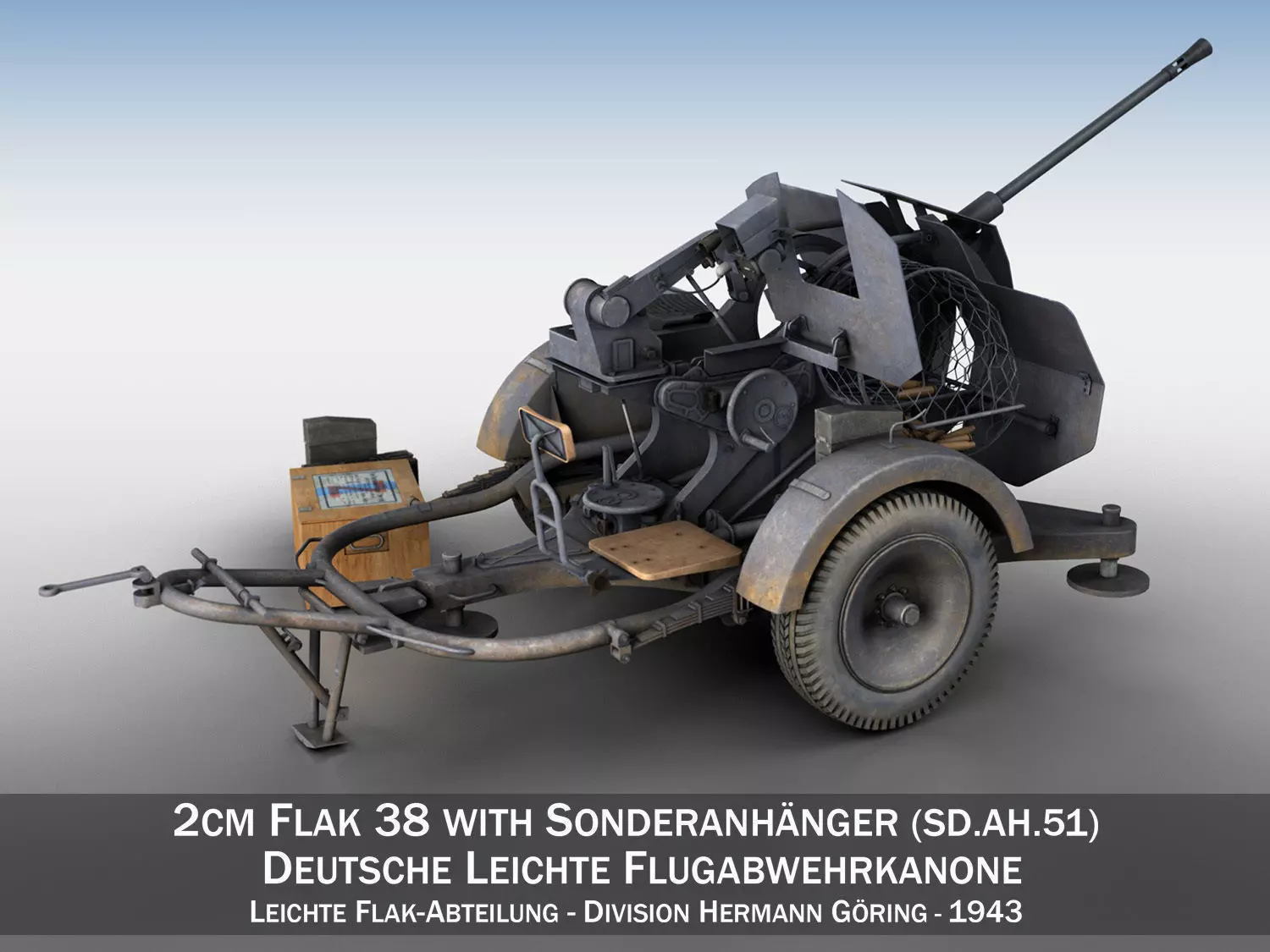 2cm Flak 38 with SD AH 51 - Trailer - DHG 3D model