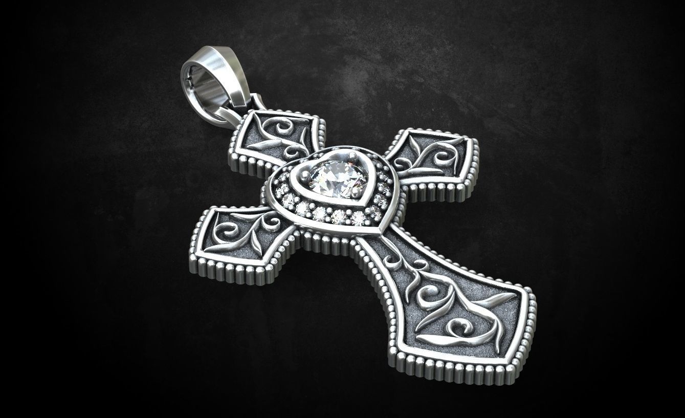 Cross with hearts and patterns stylish decoration 249 3D print model_12