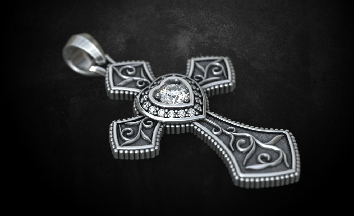 Cross with hearts and patterns stylish decoration 249 3D print model_10