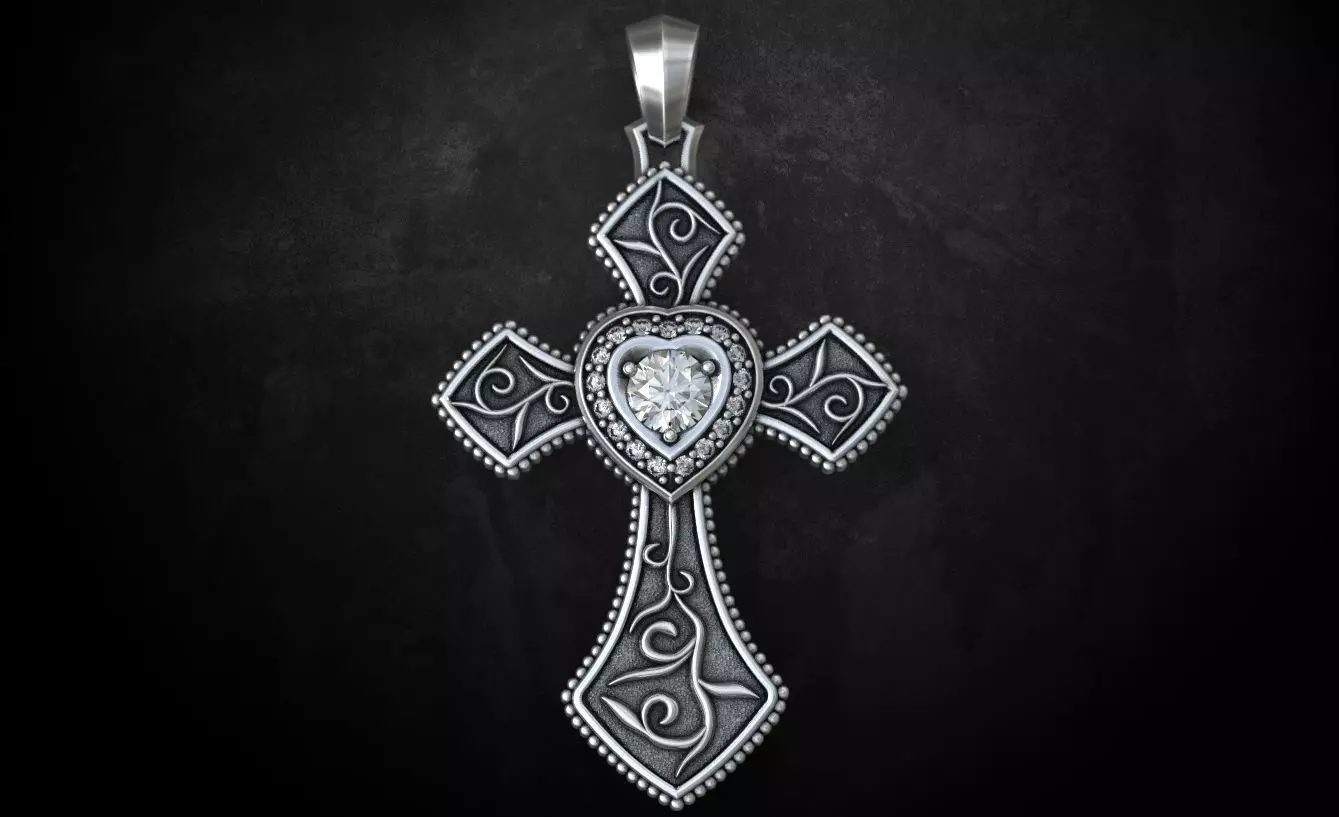 Cross with hearts and patterns stylish decoration 249 3D print model_0