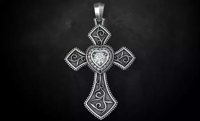 Cross with hearts and patterns stylish decoration 249