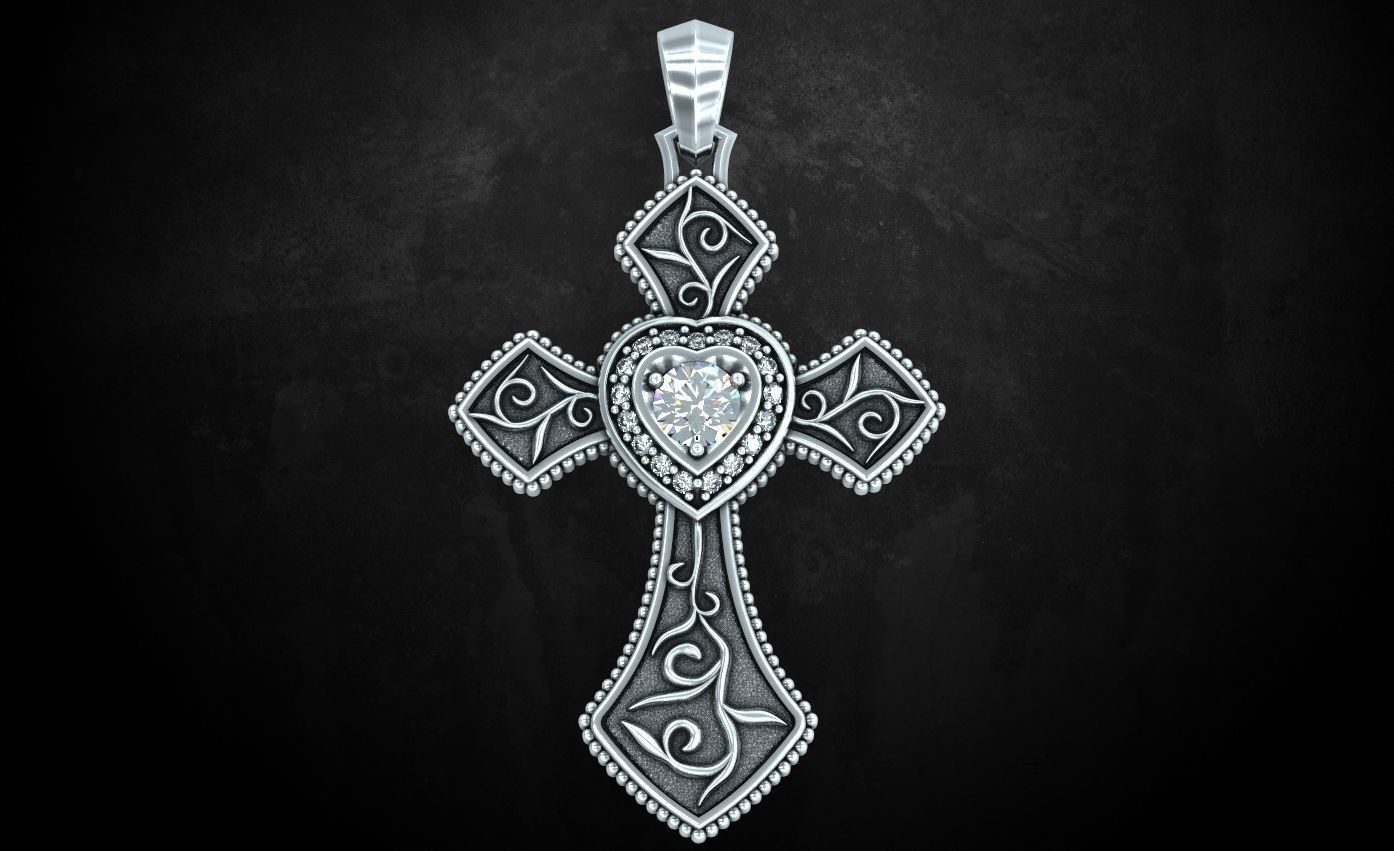 Cross with hearts and patterns stylish decoration 249 3D print model_6