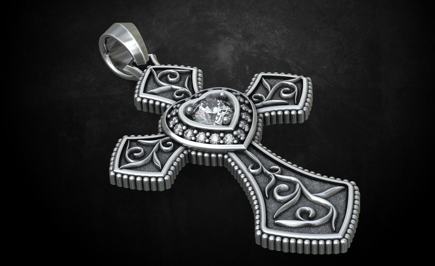 Cross with hearts and patterns stylish decoration 249 3D print model_4