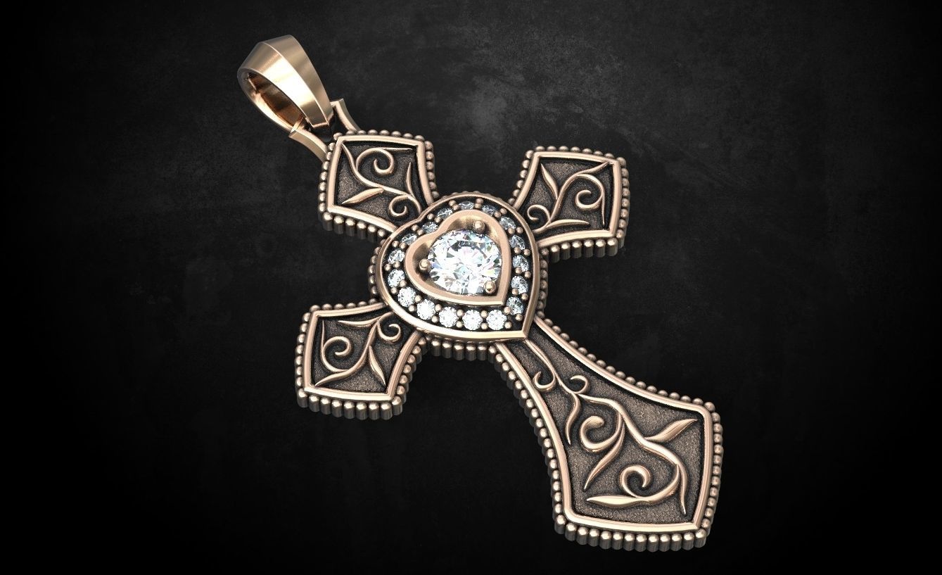 Cross with hearts and patterns stylish decoration 249 3D print model_1