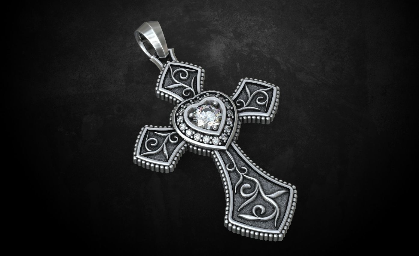 Cross with hearts and patterns stylish decoration 249 3D print model_8