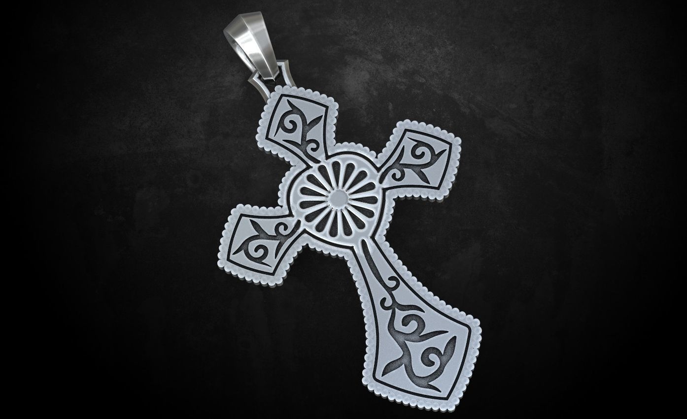 Cross with hearts and patterns stylish decoration 249 3D print model_2