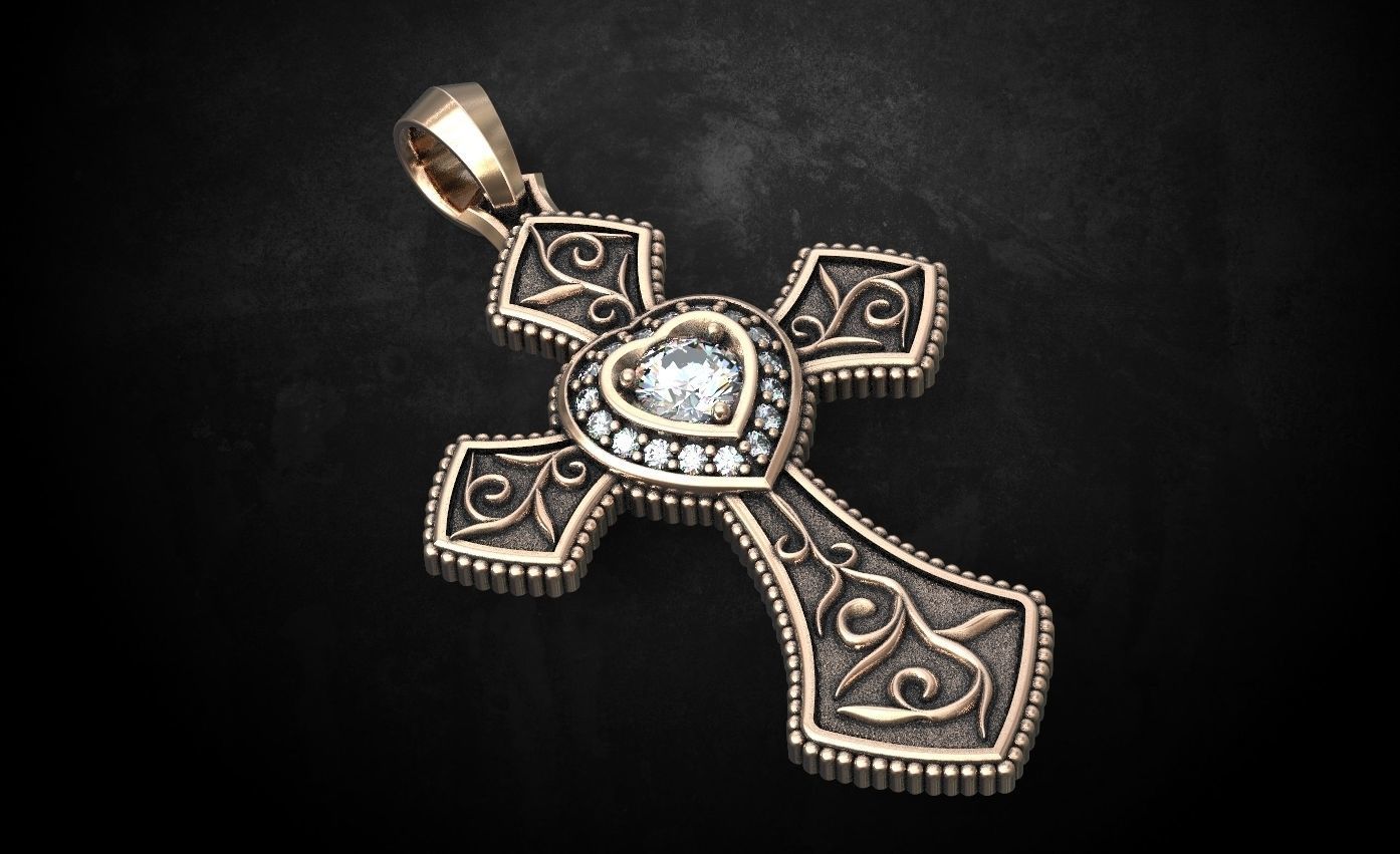 Cross with hearts and patterns stylish decoration 249 3D print model_5