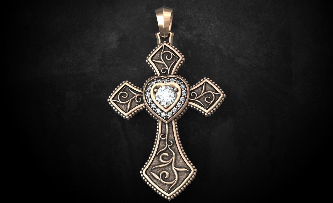 Cross with hearts and patterns stylish decoration 249 3D print model_9