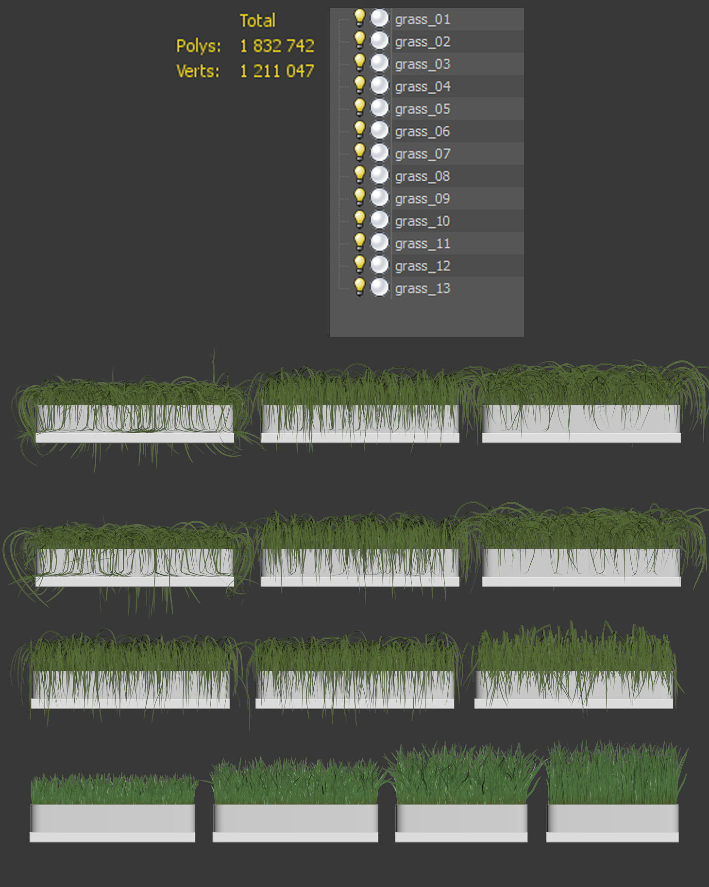 Grass on the shelves of 13 models 3D model_6