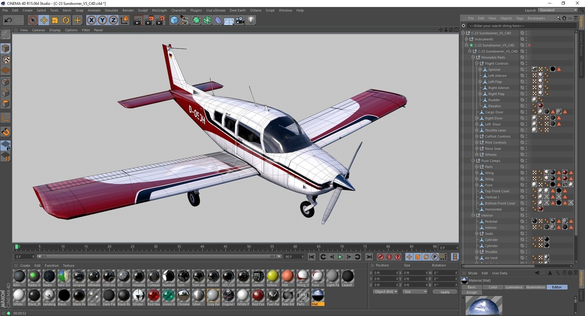 Beechcraft C-23 Sundowner Airplane Low-poly 3D model_11