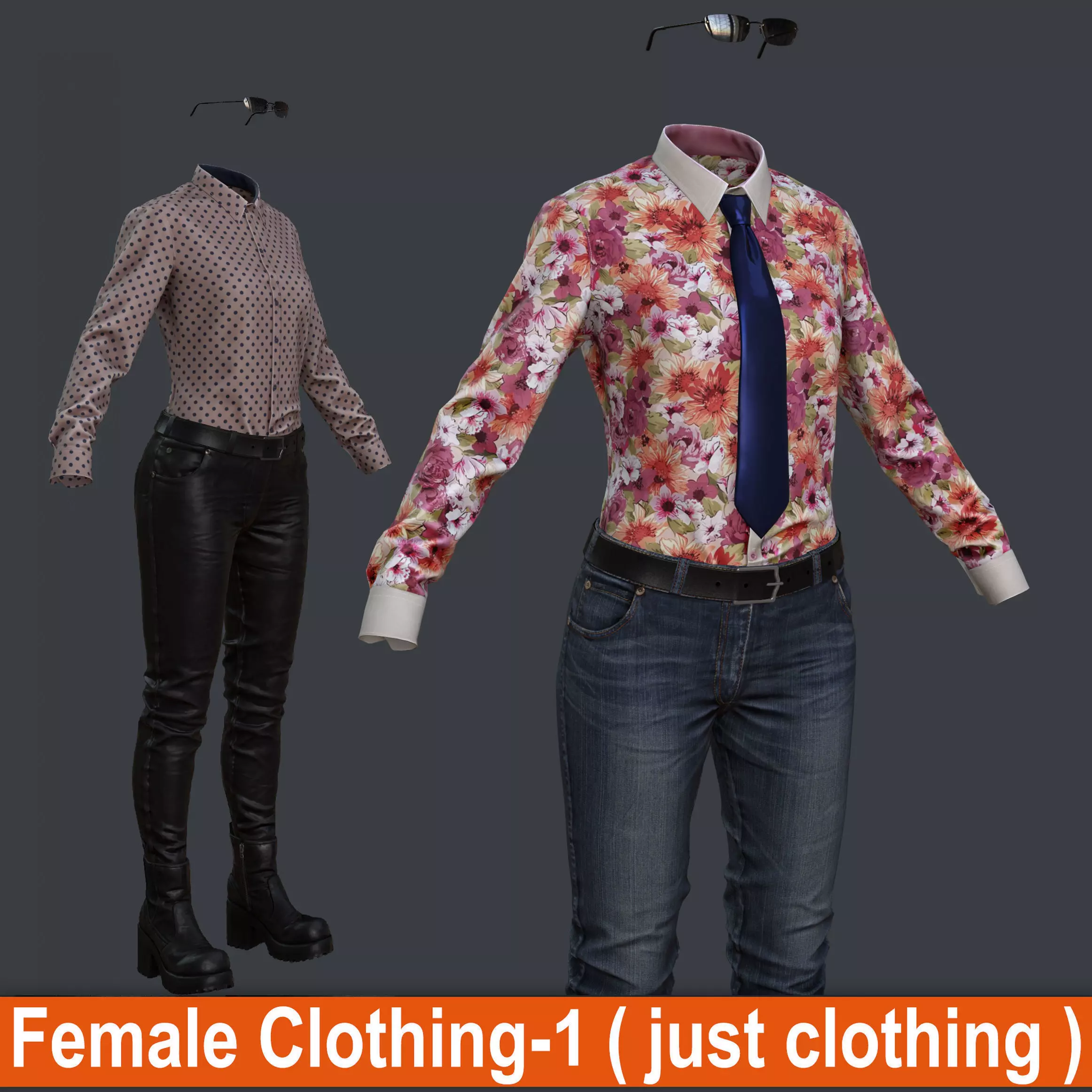 Female 1 - clothing 1 - Just clothing Low-poly 3D model_0