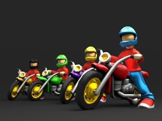 Bikers group of people riding motorcycles Low-poly 3D model_1