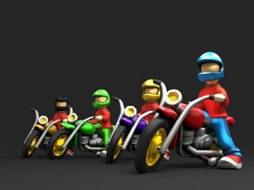 Bikers group of people riding motorcycles Low-poly 3D model