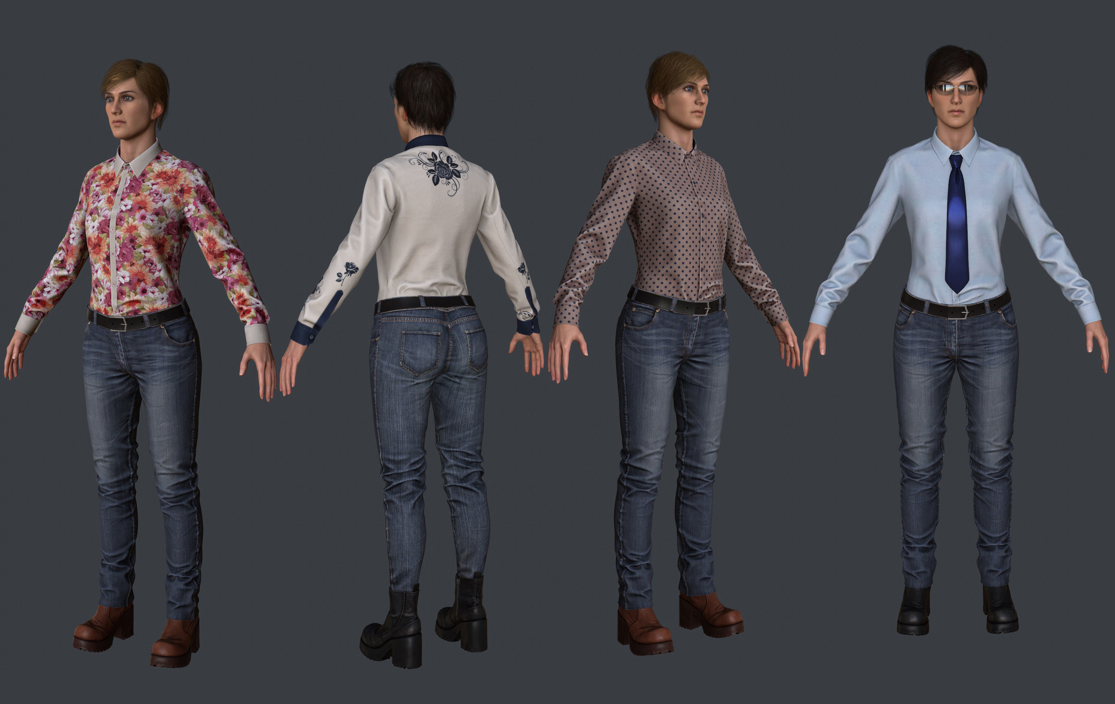 Female 1 - clothing 1 - Full Pack Low-poly 3D model_1
