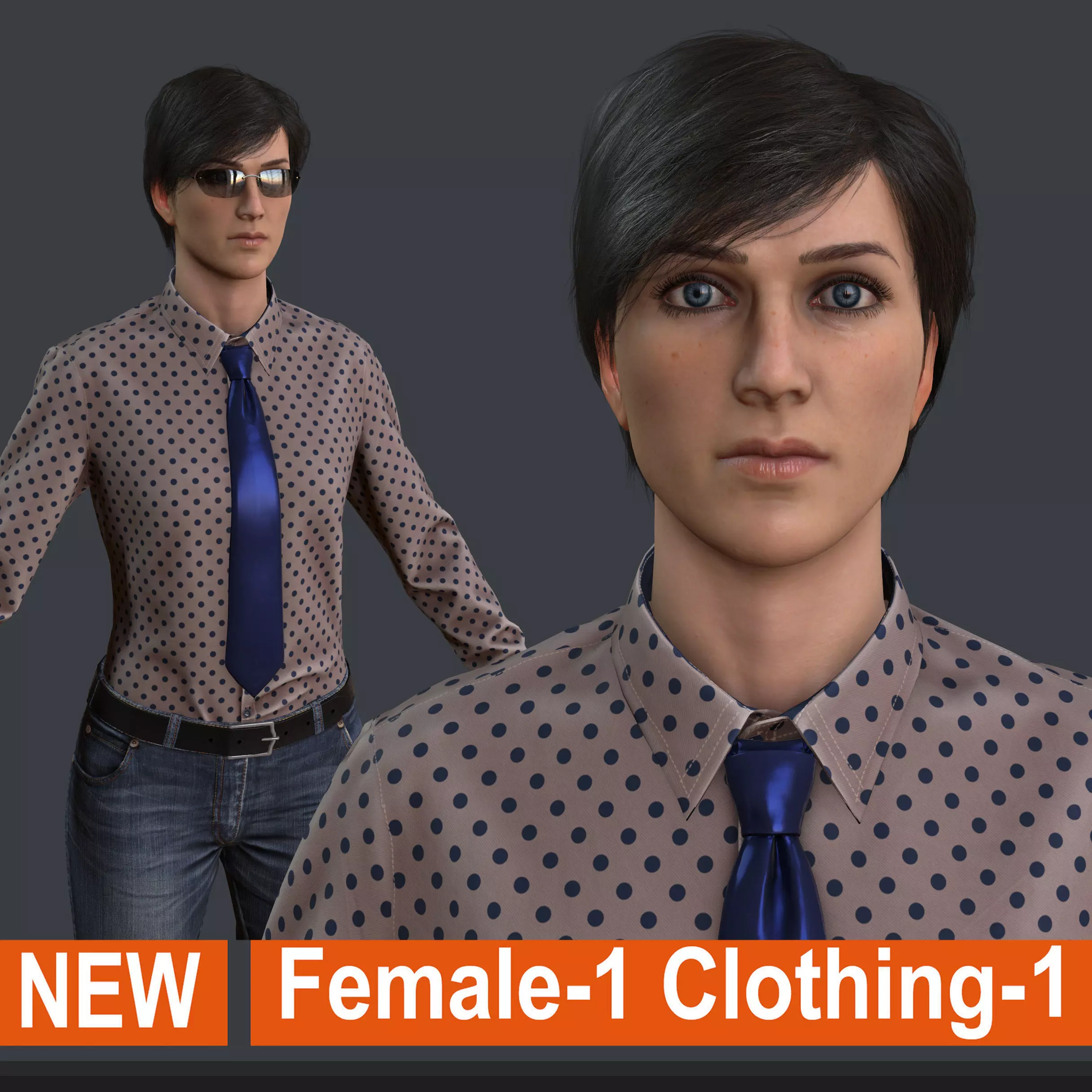 Female 1 - clothing 1 - Full Pack Low-poly 3D model_0