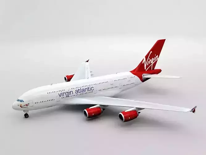 Airbus A380 Airliner - Virgin Atlantic Low-poly 3D model Airbus A380 Airliner - Virgin Atlantic Low-poly 3D model