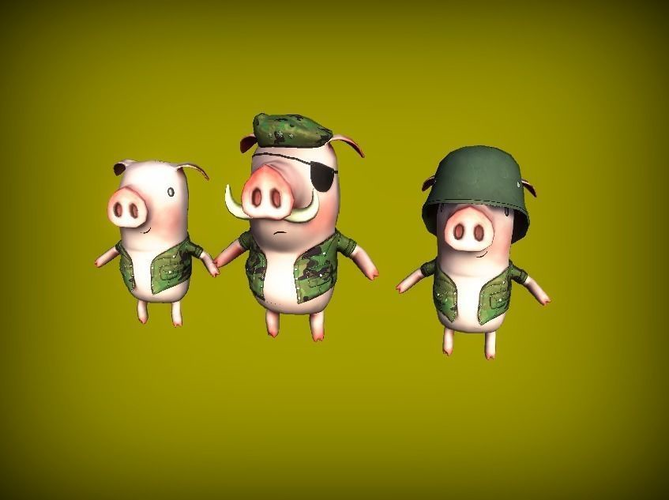 WarPigs pig in camouflage outfit Low-poly 3D model