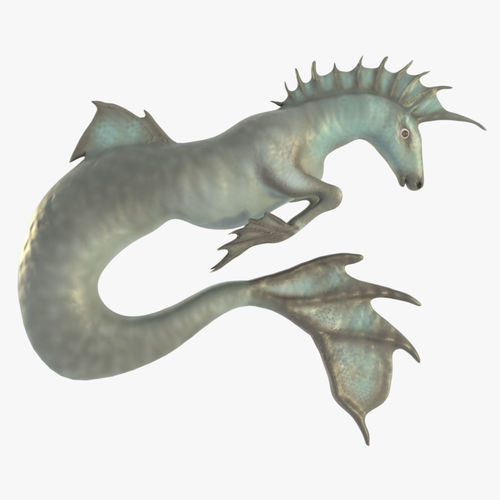 Hippocampus sea creature with long tails Low-poly 3D model