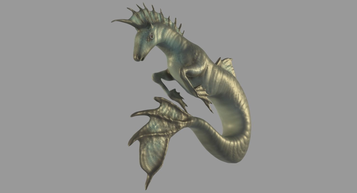 Hippocampus sea creature with long tails Low-poly 3D model_1