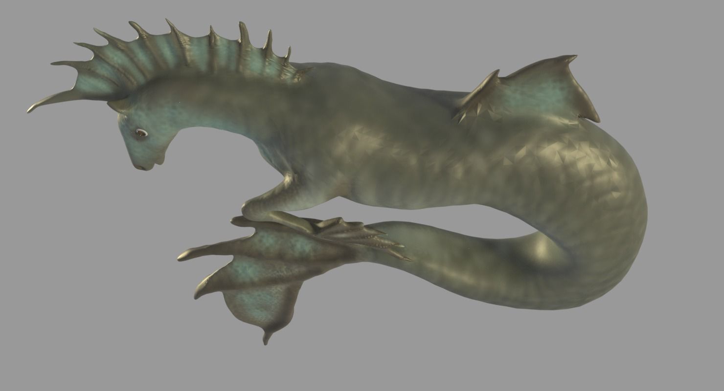 Hippocampus sea creature with long tails Low-poly 3D model_2