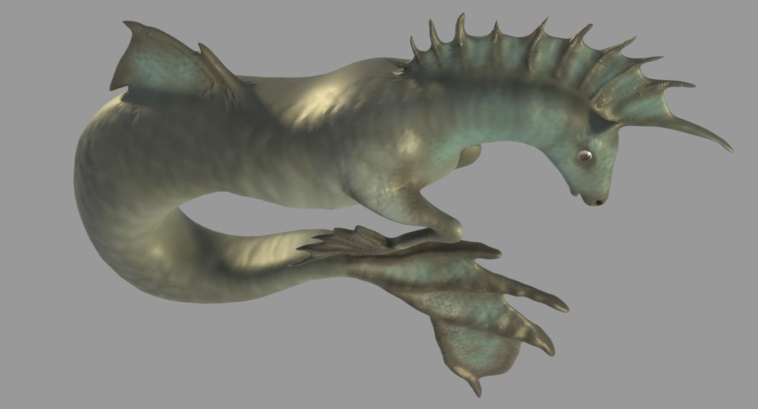 Hippocampus sea creature with long tails Low-poly 3D model_4