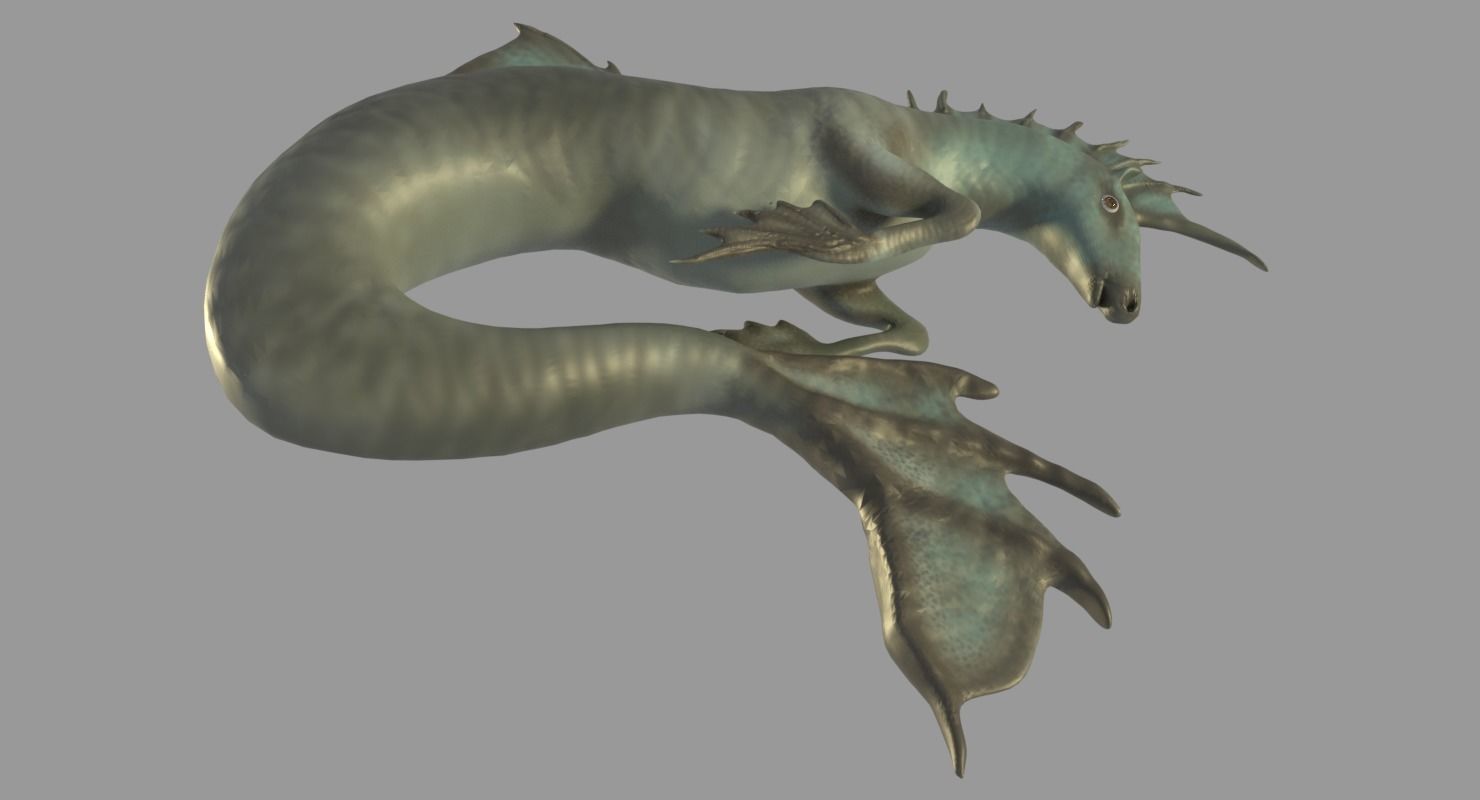 Hippocampus sea creature with long tails Low-poly 3D model_5