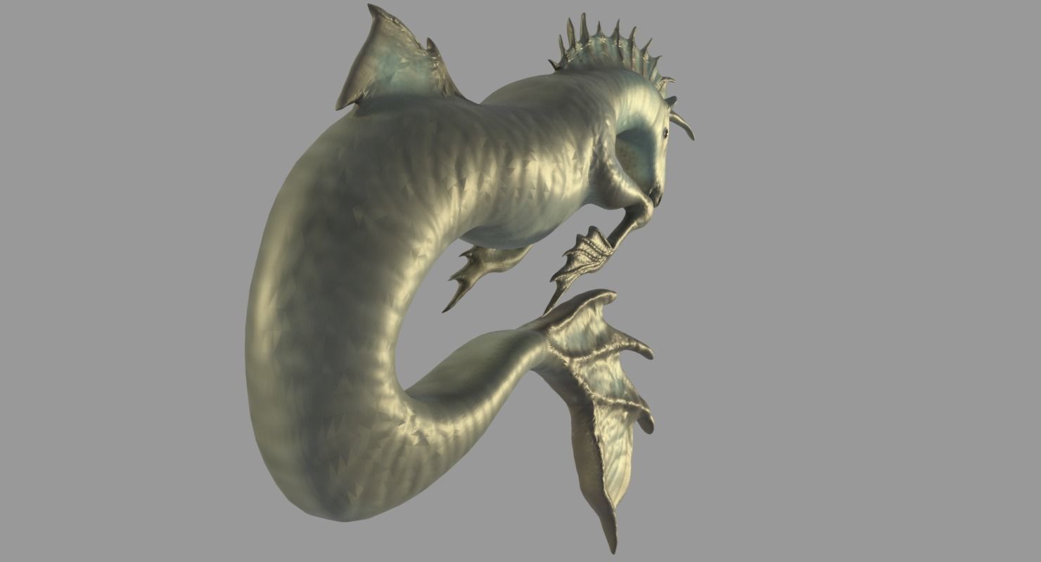 Hippocampus sea creature with long tails Low-poly 3D model_3