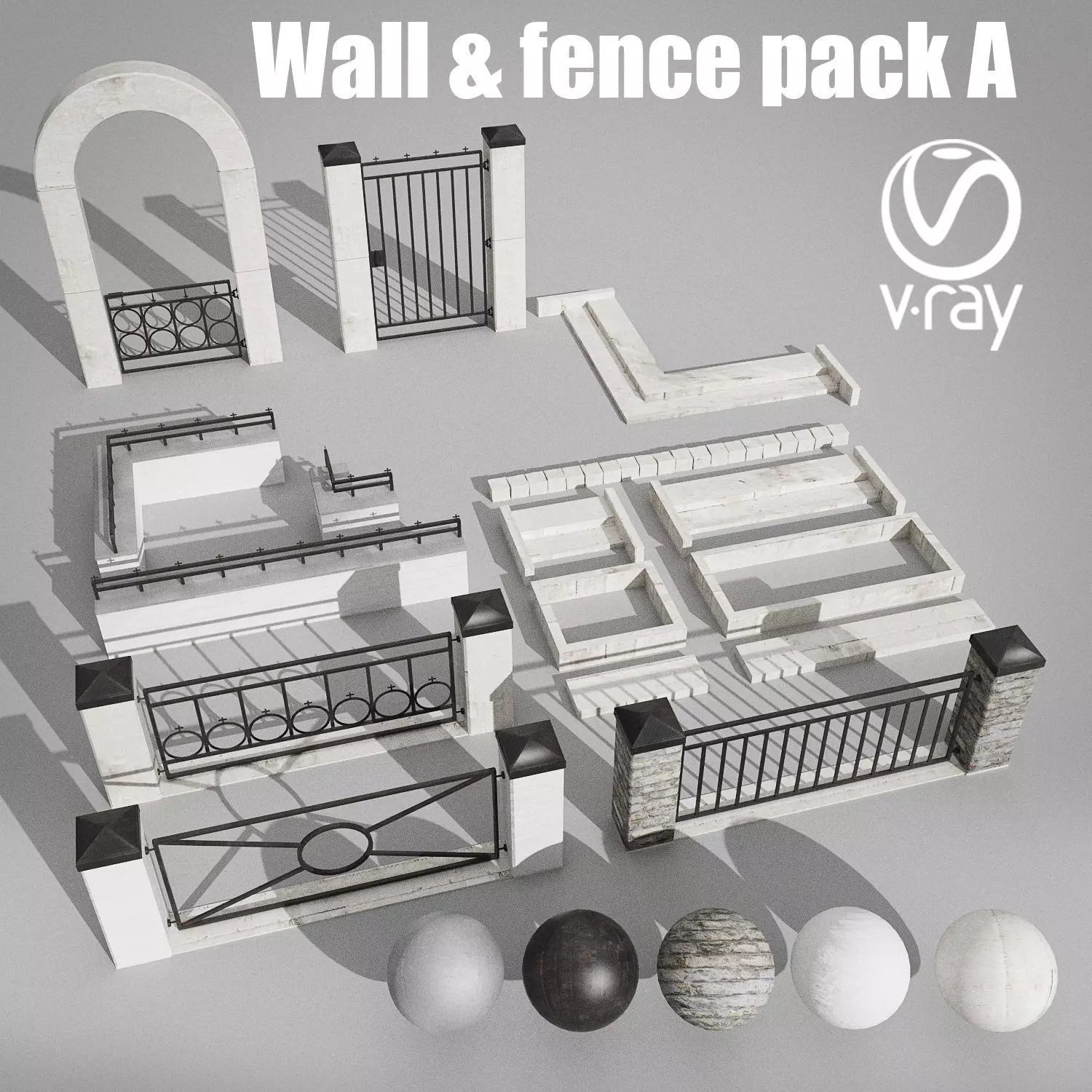 Wall and fence pack A collection 3D model_0