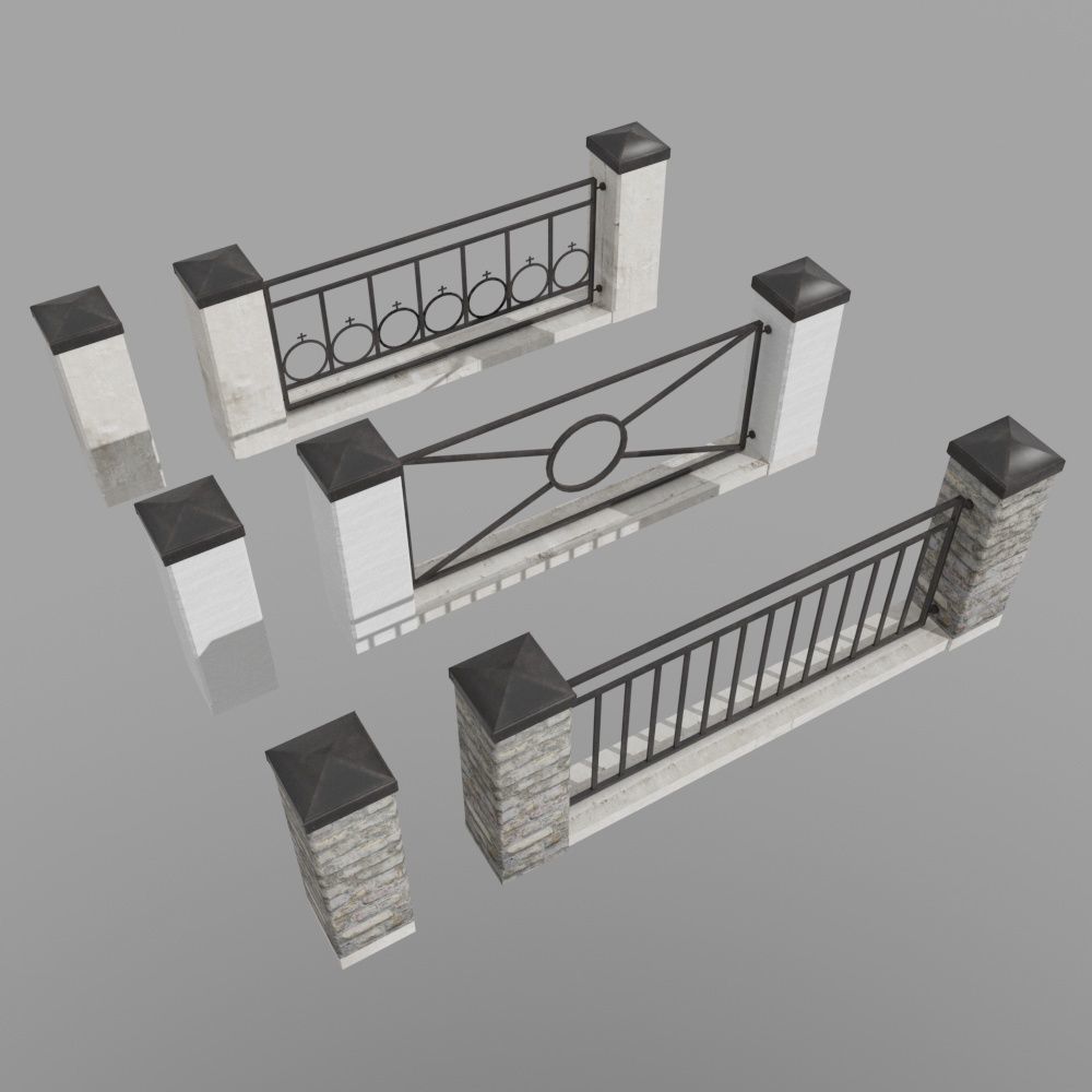 Wall and fence pack A collection 3D model_4