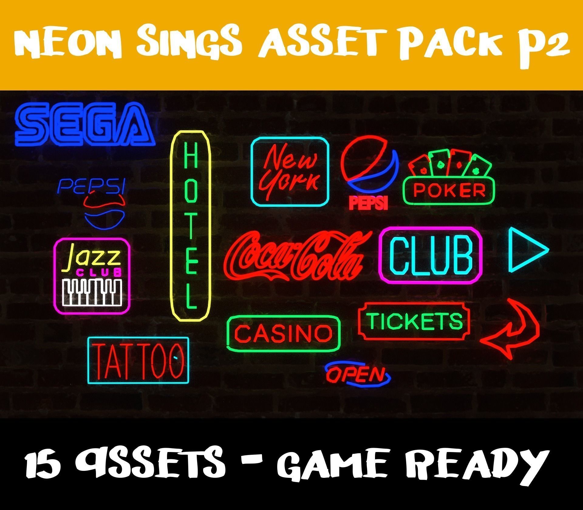 Neon Signs p2 - 15 Assets Low-poly 3D model_0