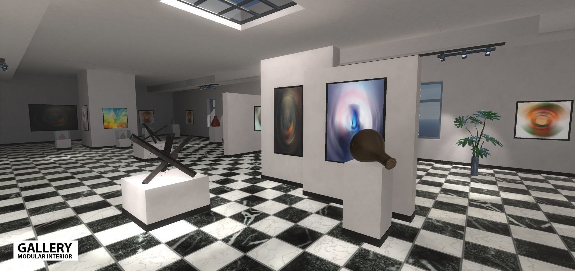 Gallery - modular interior Low-poly 3D model_16