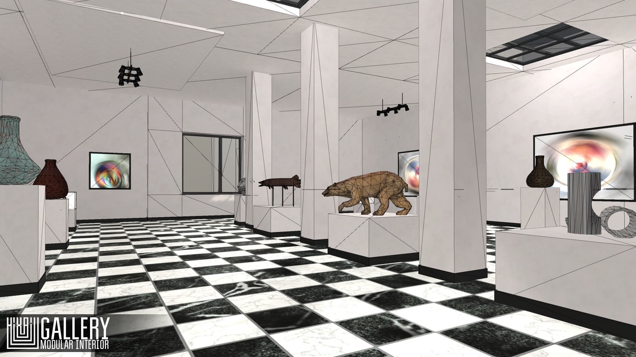 Gallery - modular interior Low-poly 3D model_6