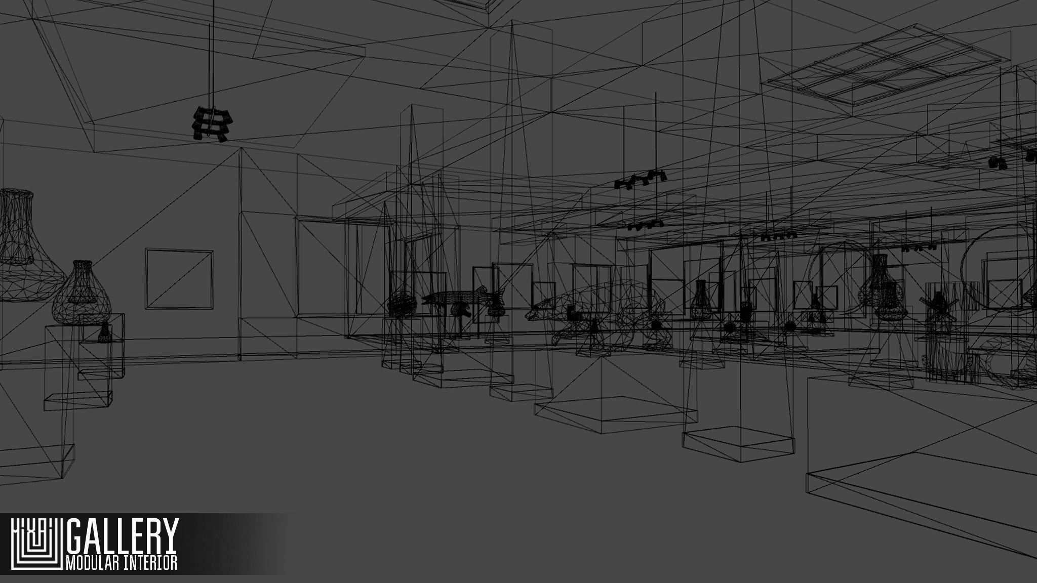 Gallery - modular interior Low-poly 3D model_5